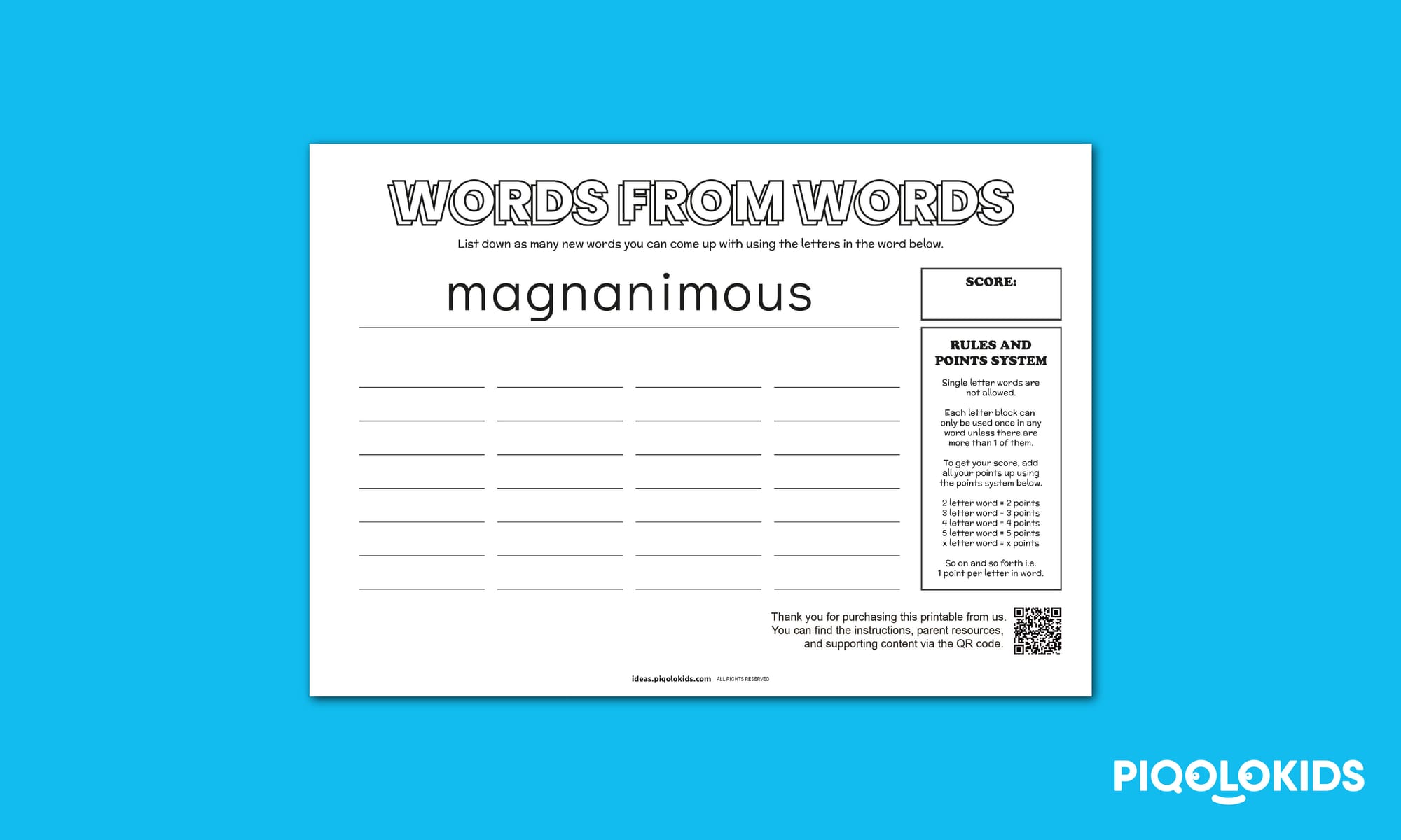 Words from Words: Vocabulary Game