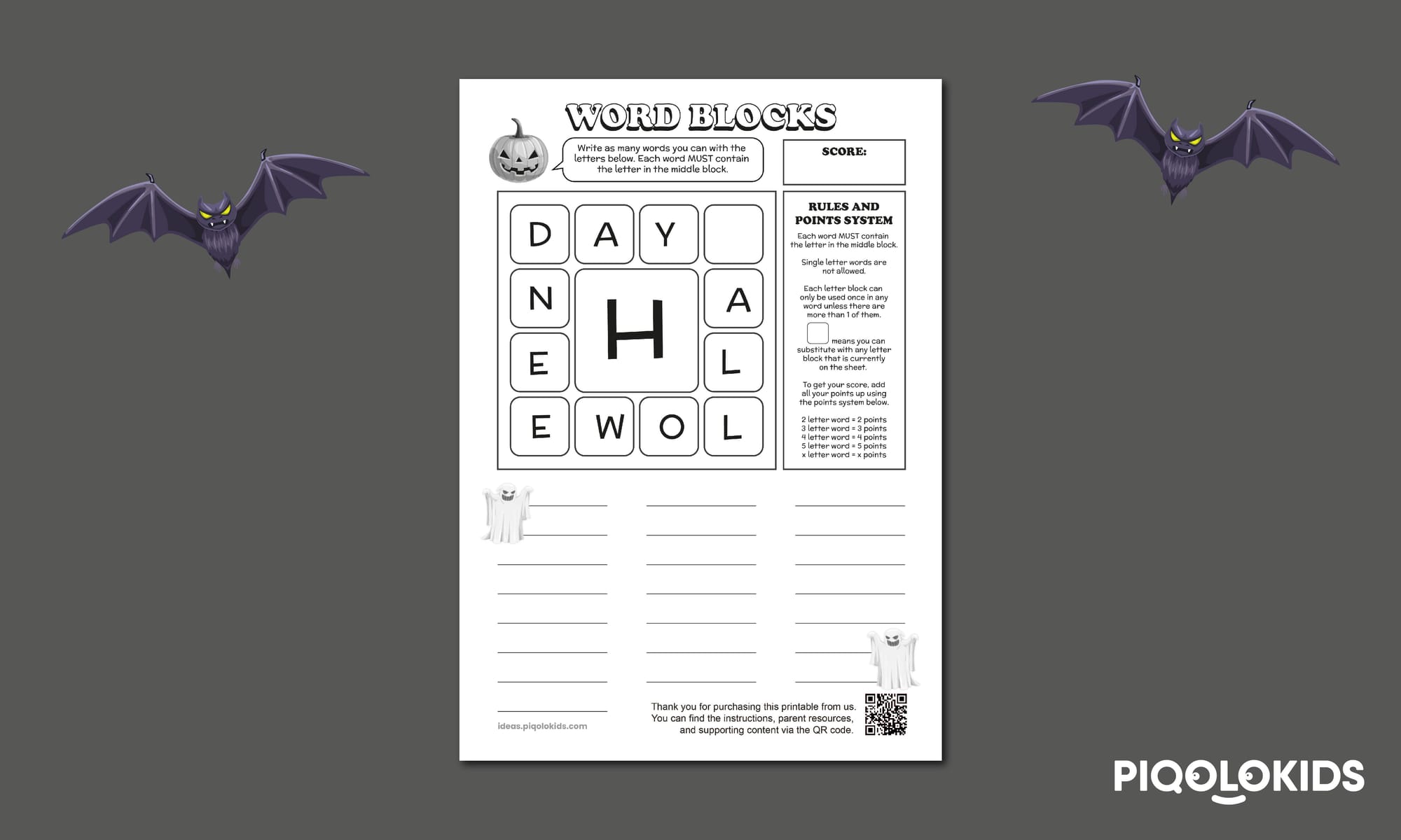 Word Blocks: Halloween Edition -Vocabulary Game