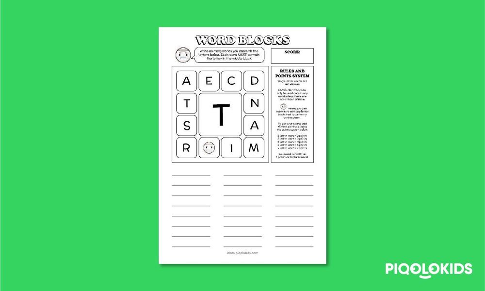 Word Blocks: Printable Vocabulary Building Game for 7 to 9 Year Olds