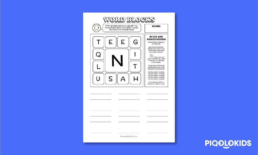 Word Blocks Vocabulary Building Game for 7 to 9 Year Olds