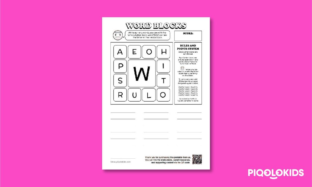 Word Blocks Vocabulary Building Game for 7 to 9 Year Olds