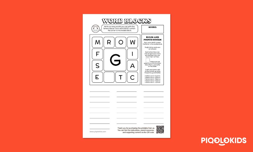 Word Blocks Vocabulary Building Game for 7 to 9 Year Olds