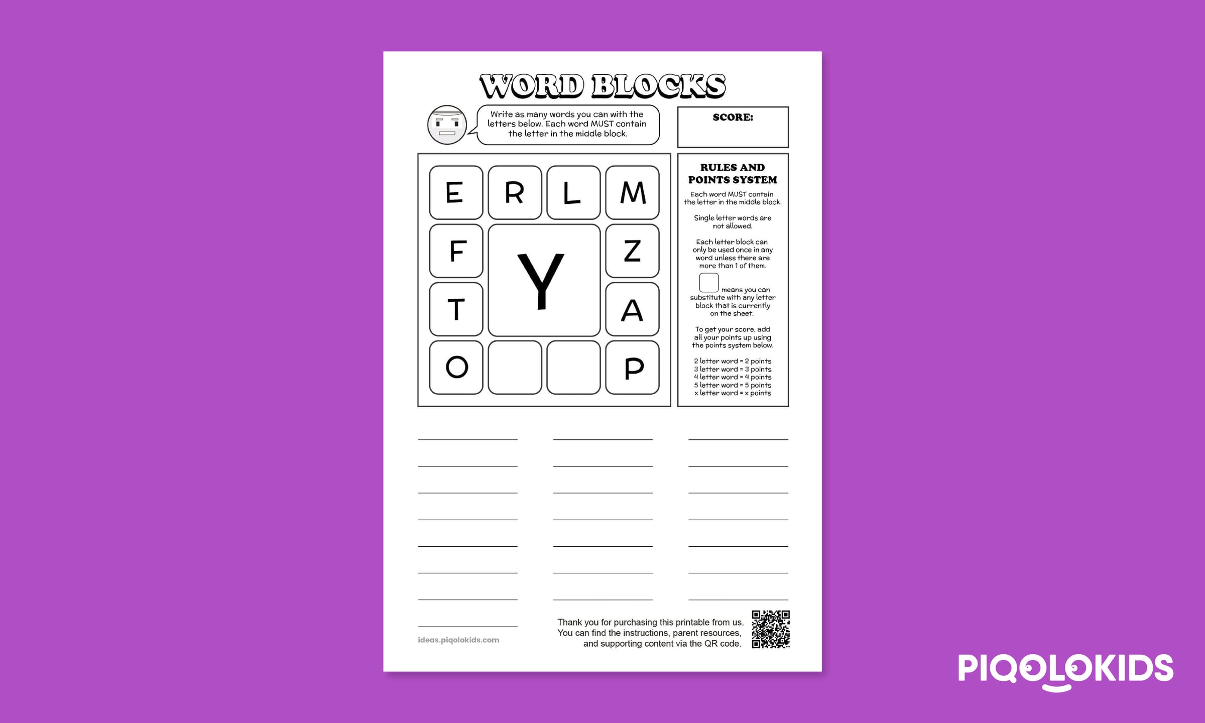 Word Blocks Vocabulary Building Game for 7 to 9 Year Olds